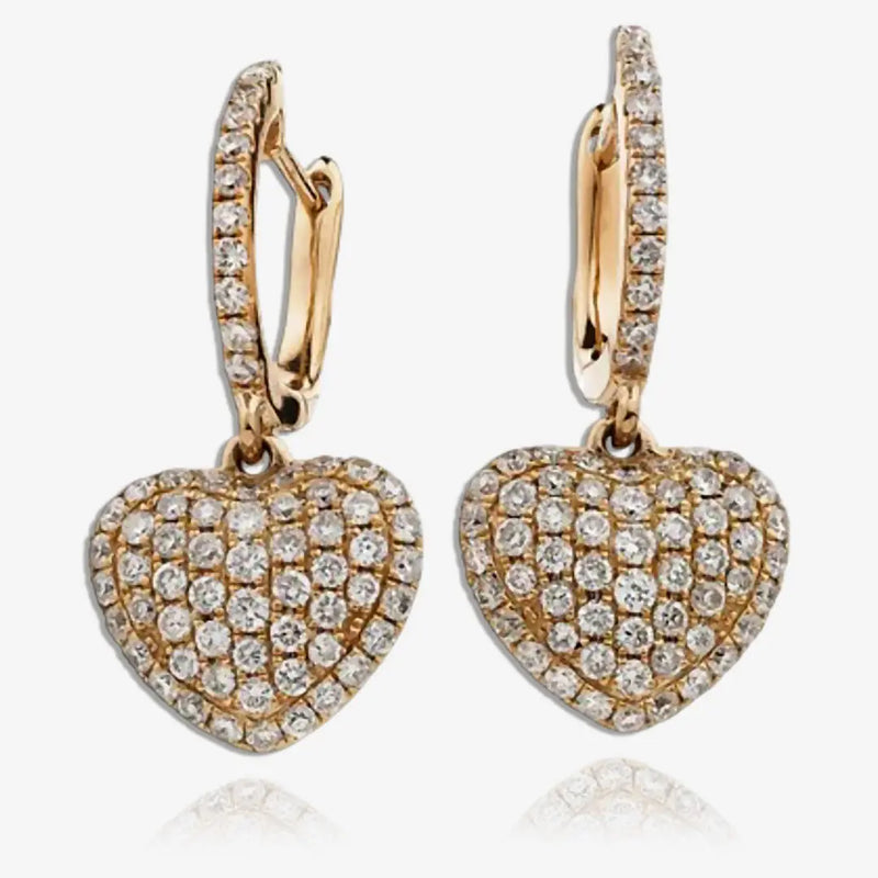 DIAMOND HEART SHAPE AND PAVE SETTING DROP EARRINGS IN 18K ROSE GOLD HEERA DIAMONDS