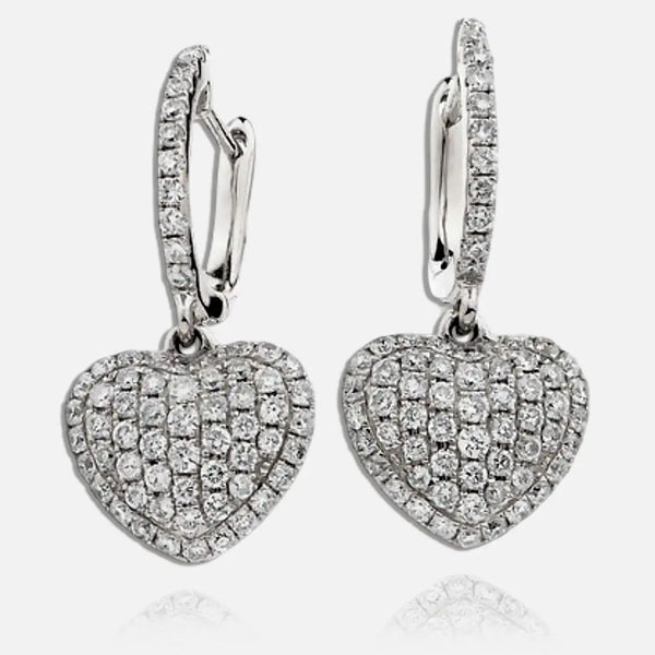 DIAMOND HEART SHAPE AND PAVE SETTING DROP EARRINGS IN 18K WHITE GOLD HEERA DIAMONDS