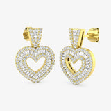 DIAMOND HEART SHAPE AND PAVE SETTING DROP EARRINGS