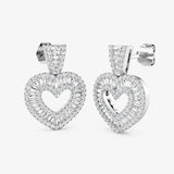 DIAMOND HEART SHAPE AND PAVE SETTING DROP EARRINGS