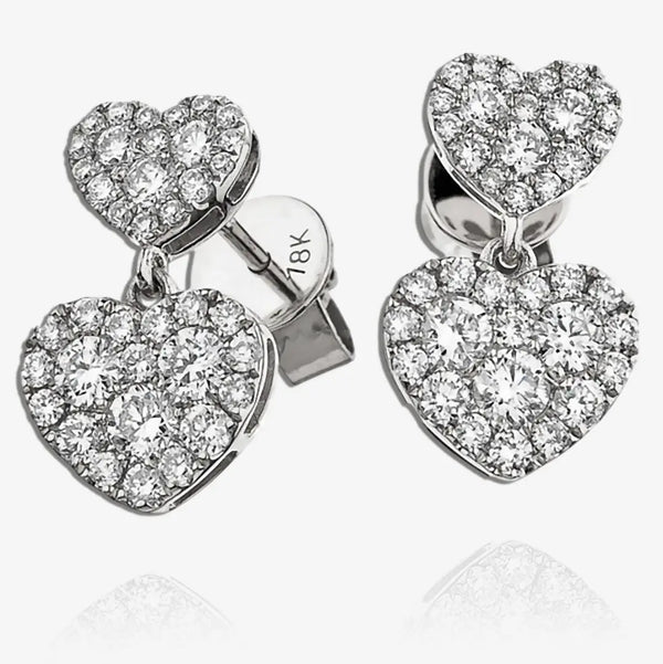 DIAMOND HEART-SHAPED CLUSTER DROP EARRINGS IN 18K WHITE GOLD HEERA DIAMONDS