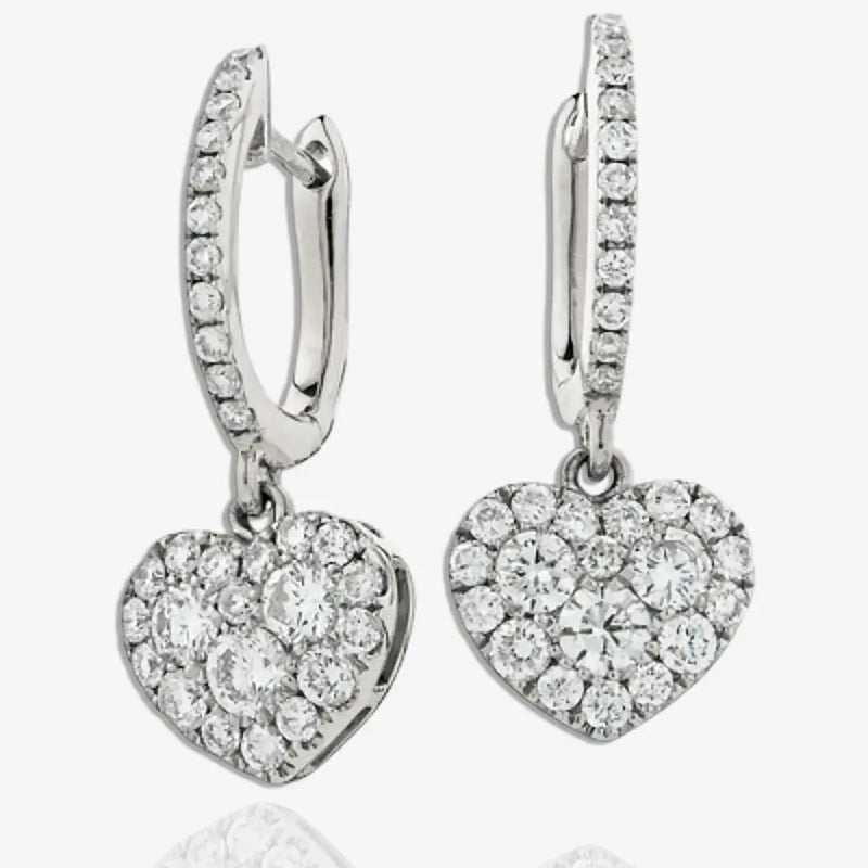 DIAMOND HEART-SHAPED CLUSTER HOOP DROP EARRING IN 18K WHITE GOLD HEERA DIAMONDS
