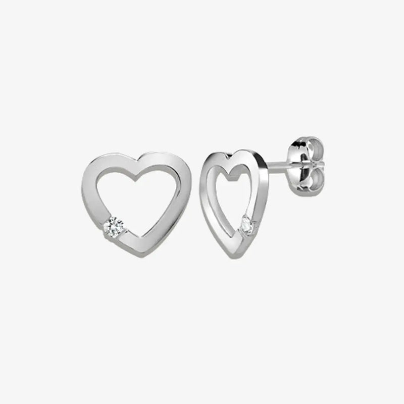 DIAMOND HEART-SHAPED STUD EARRINGS IN 9K WHITE GOLD HEERA DIAMONDS