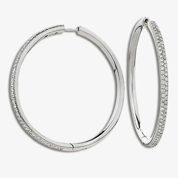 DIAMOND PAVE SETTING BIG HOOP EARRINGS IN 18K WHITE GOLD HEERA DIAMONDS