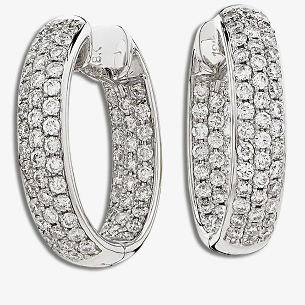 DIAMOND PAVE SETTING HOOP EARRINGS IN 18K WHITE GOLD HEERA DIAMONDS