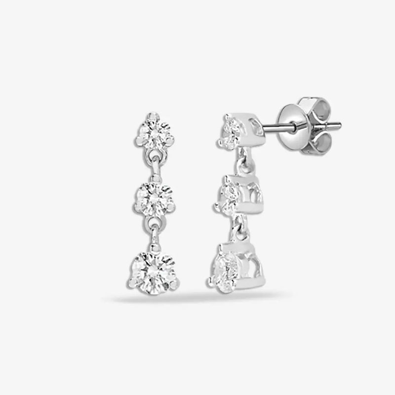 DIAMOND THREE CLAW DROP EARRINGS IN 18K WHITE GOLD HEERA DIAMONDS