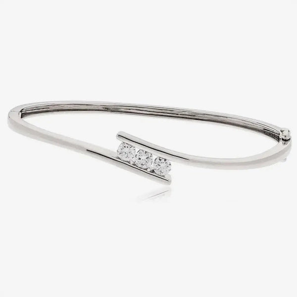 DIAMOND THREE-STONE CROSS OVER BANGLE IN 18K WHITE GOLD HEERA DIAMONDS