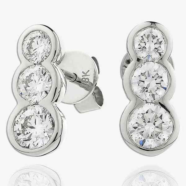 DIAMOND THREE STONE DROP EARRING IN 18K WHITE GOLD HEERA DIAMONDS
