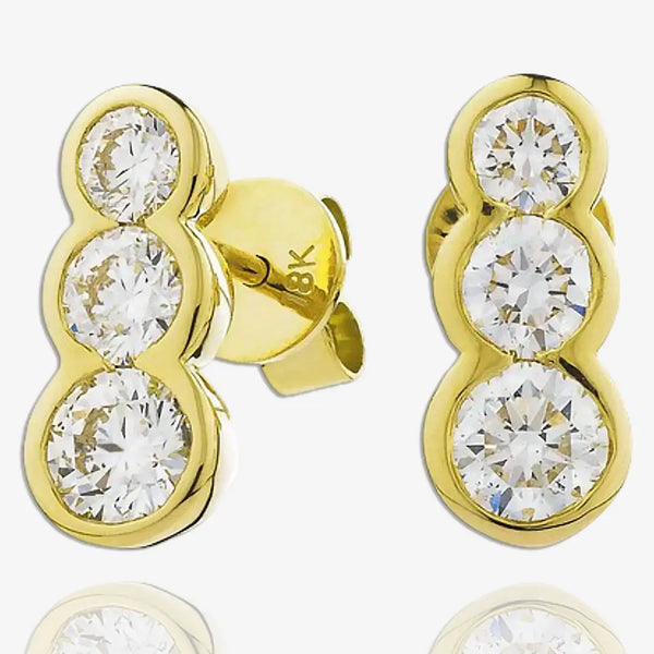 DIAMOND THREE STONE DROP EARRINGS IN 18K YELLOW GOLD HEERA DIAMONDS