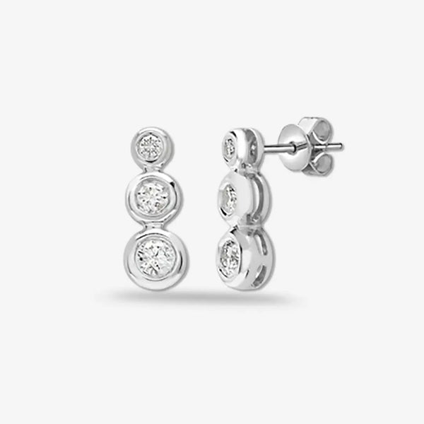 DIAMOND THREE-STONE RUB OVER SETTING DROP EARRINGS IN 18K WHITE GOLD HEERA DIAMONDS