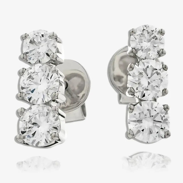 DIAMOND TRILOGY DROP EARRINGS IN 18K WHITE GOLD HEERA DIAMONDS