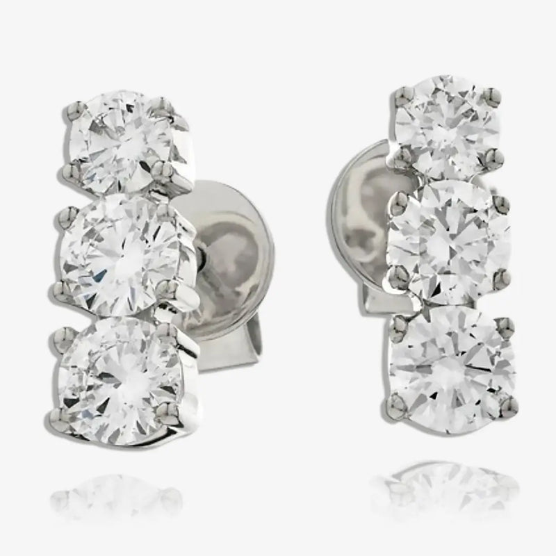 DIAMOND TRILOGY DROP EARRINGS IN 18K WHITE GOLD HEERA DIAMONDS
