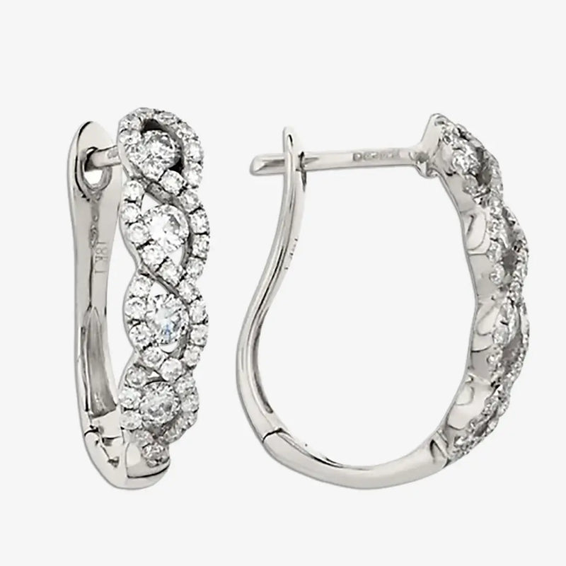 DIAMOND WAVE SETTING HOOP EARRINGS IN 18K WHITE GOLD HEERA DIAMONDS