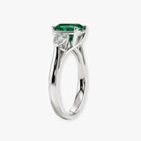 "Danica" Three Stone Trilogy 1.77 Carat Green Emerald Square Radiant Cut Pear Shoulders Platinum Ring