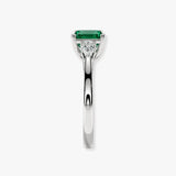 "Danica" Three Stone Trilogy 1.77 Carat Green Emerald Square Radiant Cut Pear Shoulders Platinum Ring