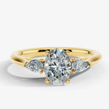 "Dazzy" Three Stone Oval and Pear Trilogy Diamond Engagement Ring HEERA DIAMONDS