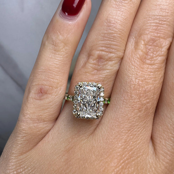 "Delanda" Halo Radiant Cut 4 Carat Diamond Shoulder Engagement Ring HEERA DIAMONDS