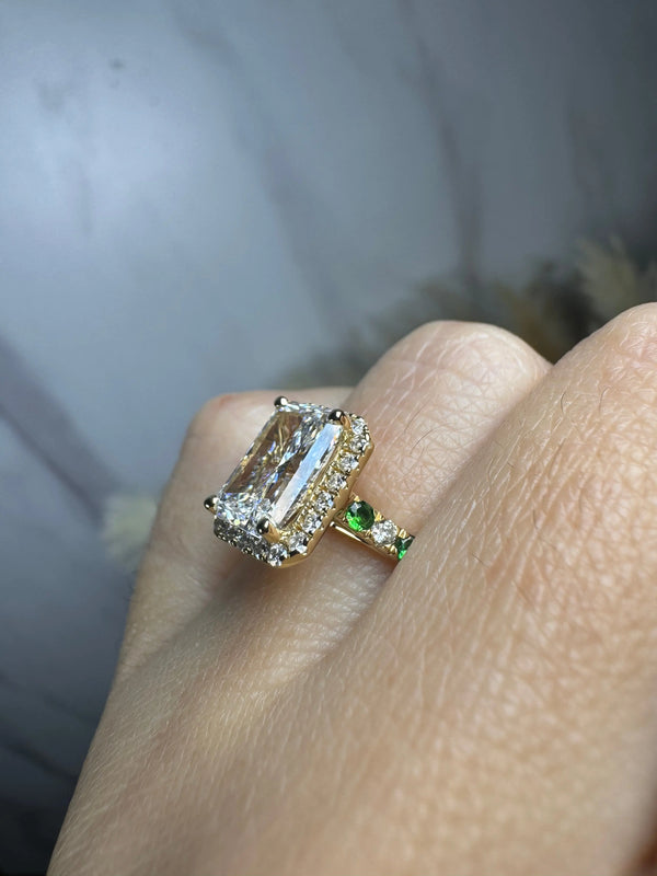 "Delanda" Halo Radiant Cut 4 Carat Diamond Shoulder Engagement Ring HEERA DIAMONDS