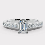 "Delia" 1 Carat Emerald Cut Diamond Grain Set Diamond Band Engagement Ring DSEC04