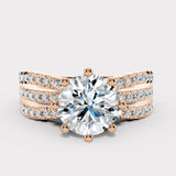 "Diana" Round Cut 1.5 Carat Diamond Shoulder Platinum Engagement Ring- Rose Gold