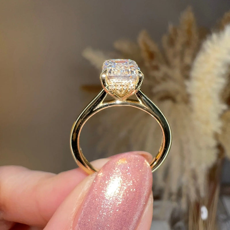 "Dream" 4 Carat Hidden Under Halo Emerald Cut Yellow Gold Engagement Ring - HEERA DIAMONDS