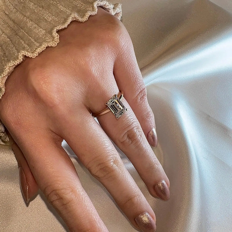 "Dream" 4 Carat Hidden Under Halo Emerald Cut Yellow Gold Engagement Ring - HEERA DIAMONDS