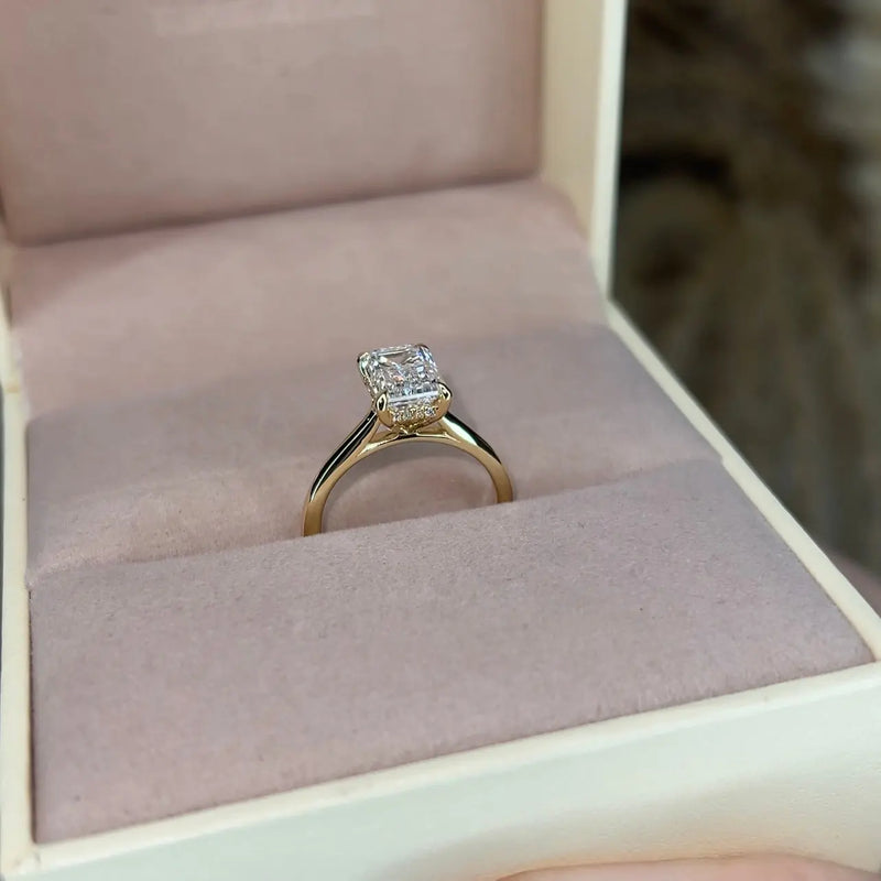 "Dream" 4 Carat Hidden Under Halo Emerald Cut Yellow Gold Engagement Ring - HEERA DIAMONDS