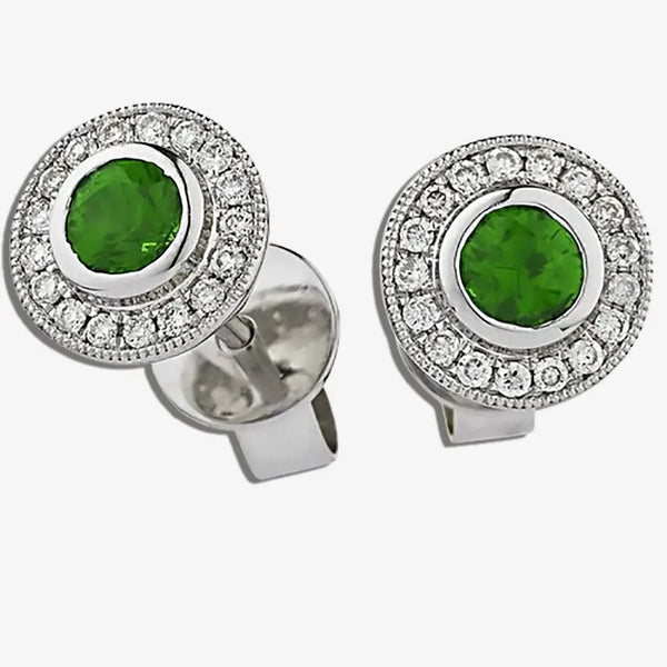 EMERALD AND DIAMOND HALO STUD EARRINGS HEERA
