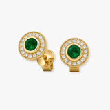 EMERALD AND DIAMOND HALO STUD EARRINGS