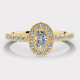 "Echo" 1 Carat Halo Oval Cut Diamond Scallop Set Diamond Shoulder Engagement Ring HAOC07