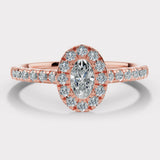 "Echo" 1 Carat Halo Oval Cut Diamond Scallop Set Diamond Shoulder Engagement Ring HAOC07