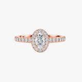 "Echo" 1 Carat Halo Oval Cut Diamond Scallop Set Diamond Shoulder Engagement Ring HAOC07