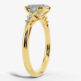 "Elaska" Emerald Cut 4 Carat Yellow Gold Diamond Shoulder Engagement Ring Render- Side View