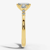 "Elaska" Emerald Cut 4 Carat Yellow Gold Diamond Shoulder Engagement Ring Render- Side View