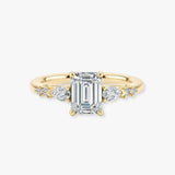"Elaska" Emerald Cut 3 Carat Yellow Gold Diamond Shoulder Engagement Ring