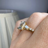 "Elaska" Emerald Cut 4 Carat Yellow Gold Diamond Shoulder Engagement Ring Life style- side view