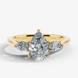 "Eli" 5 Carat Three stone Pear Shape Diamond Trilogy Matching Bridal Set Engagement Ring HEERA DIAMONDS