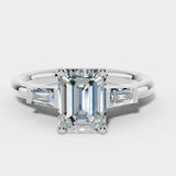 "Elise" 1 Carat Three Stone Emerald Cut Diamond with Tapered Baguette Sides Trilogy Engagement Ring 3SEC50