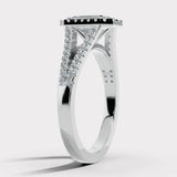 "Elora" 1 Carat Octagon Halo Emerald Cut Diamond Split Diamond Shoulder Engagement Ring HAEC08