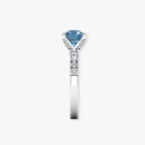 "Elvaris" Blue Sapphire 0.4 Carat Round Cut Lab Grown Diamond Shoulder Engagement Ring HM1259