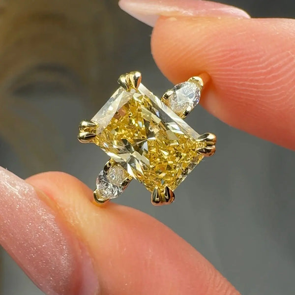 "Elvion" 2.14 Carat Yellow Radiant Cut Diamond Trilogy Engagement Ring HLR635 HEERA DIAMONDS