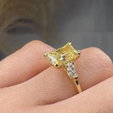"Elvion" 2.14 Carat Yellow Radiant Cut Diamond Trilogy Engagement Ring HLR635 HEERA DIAMONDS
