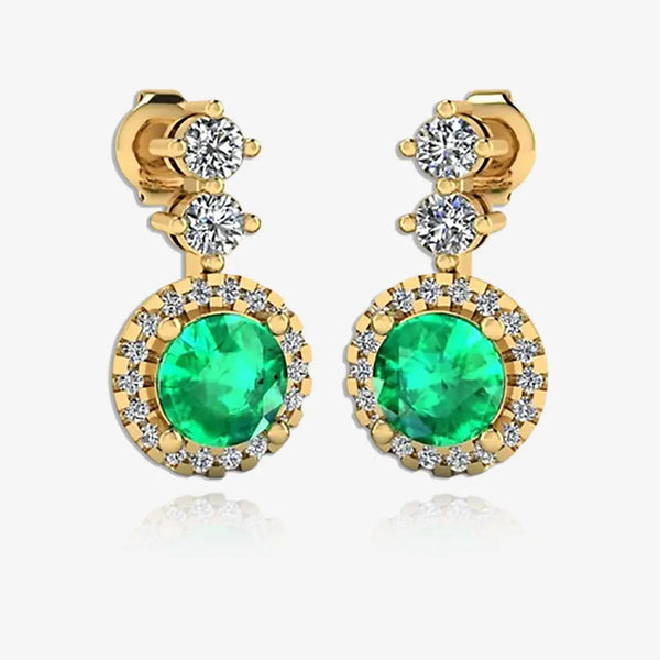 Emerald 1.10 Carat Round Shape Halo Lab Grown Diamond Drop Earrings E1RBE HEERA GOLD