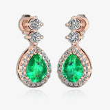 Emerald 1.30 Carat Pear Shape Halo Lab Grown Diamond Drop Earrings E1PSE HEERA GOLD