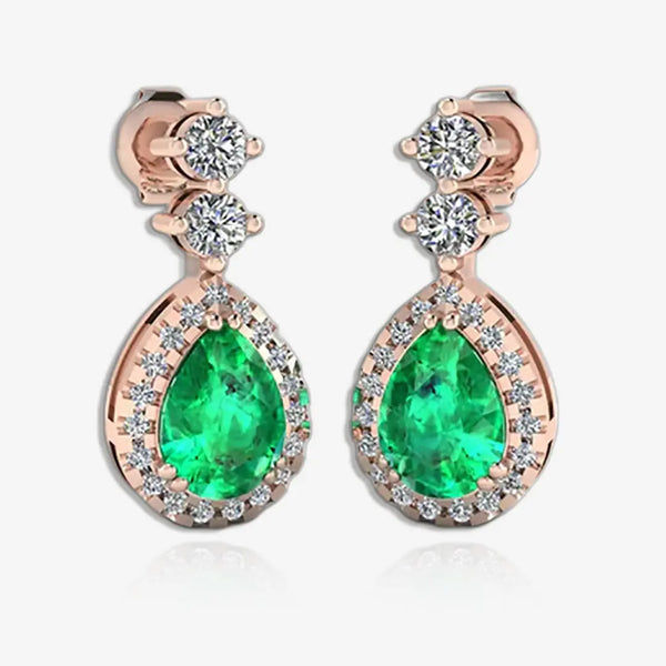 Emerald 1.30 Carat Pear Shape Halo Lab Grown Diamond Drop Earrings E1PSE HEERA GOLD