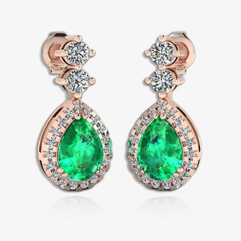 Emerald 1.30 Carat Pear Shape Halo Lab Grown Diamond Drop Earrings E1PSE HEERA GOLD
