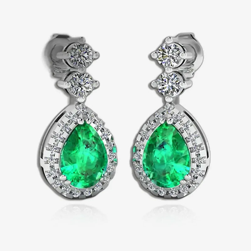 Emerald 1.30 Carat Pear Shape Halo Lab Grown Diamond Drop Earrings E1PSE HEERA GOLD