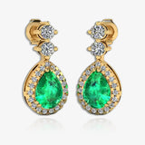 Emerald 1.30 Carat Pear Shape Halo Natural Diamond Drop Earrings E1PSE HEERA GOLD