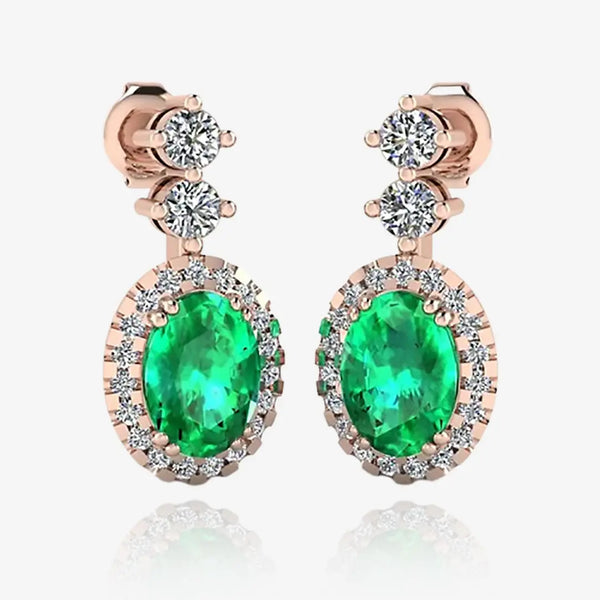 Emerald 1.40 Carat Oval Shape Halo Lab Grown Diamond Drop Earrings E1OCE HEERA GOLD