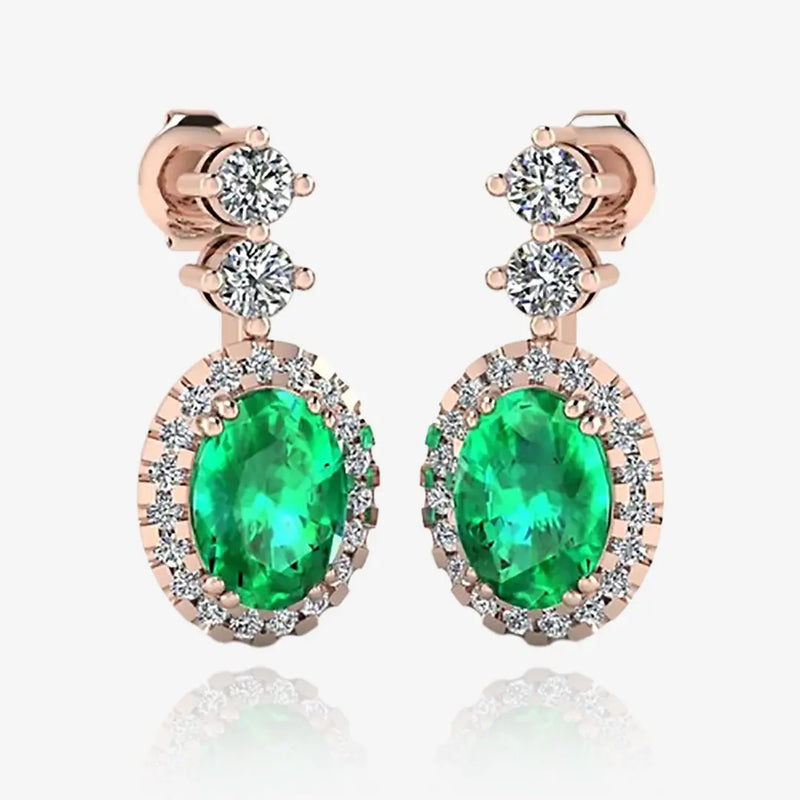 Emerald 1.40 Carat Oval Shape Halo Lab Grown Diamond Drop Earrings E1OCE HEERA GOLD